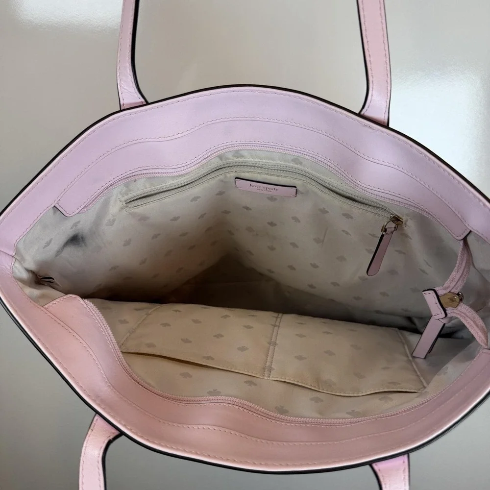 Kate Spade Tote Bag Womens Large Pink Leather Beige Lining Shoulder Work Office
