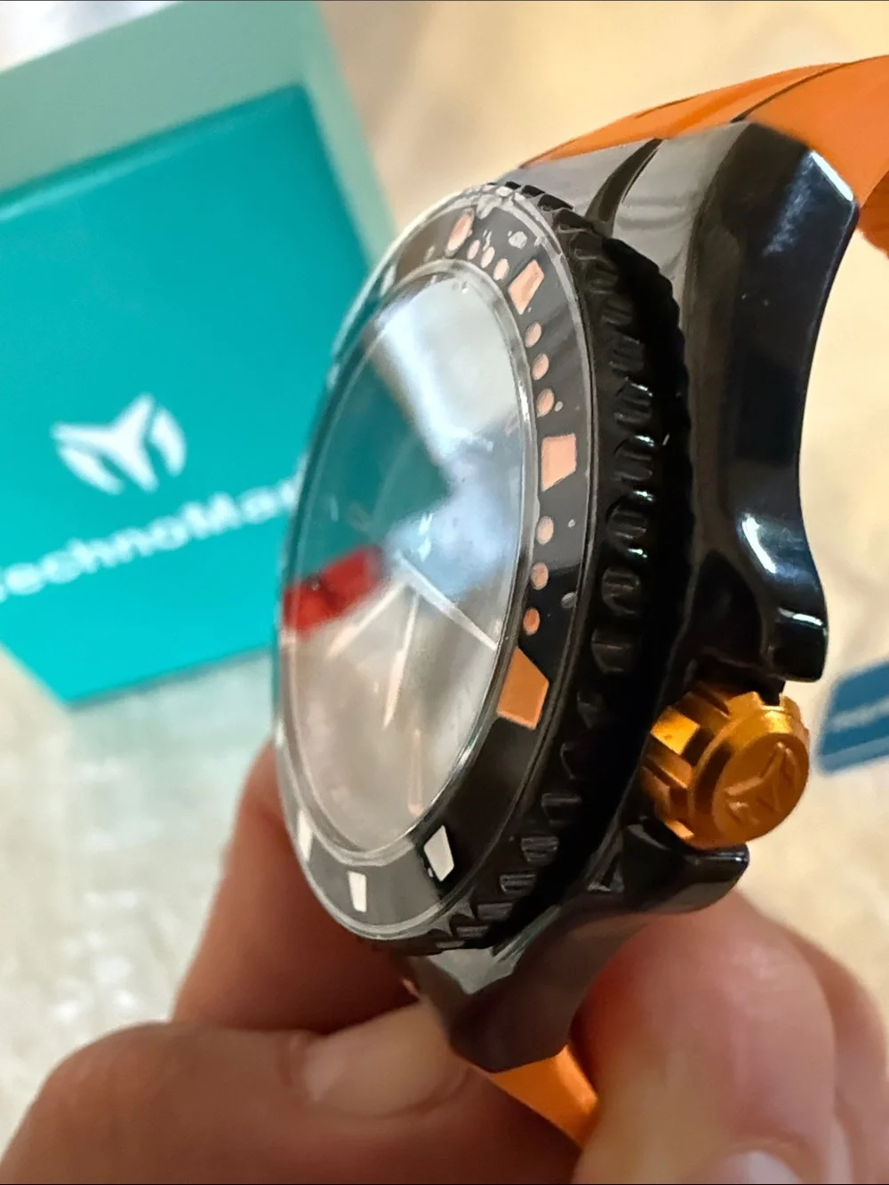 Technomarine Orange and Black Sport Watch with Bold Silicone Strap