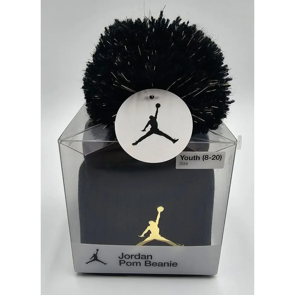 Jordan Girl's Youth 8-20 Black Pom Winter Beanie NIB W/Gift Tag