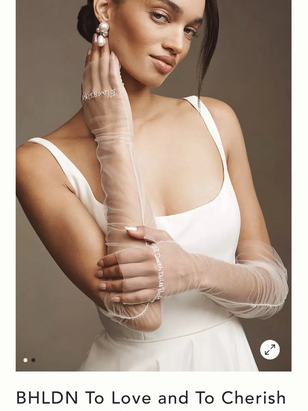 BHLDN Sheer Ivory Embroidered Bridal Gloves