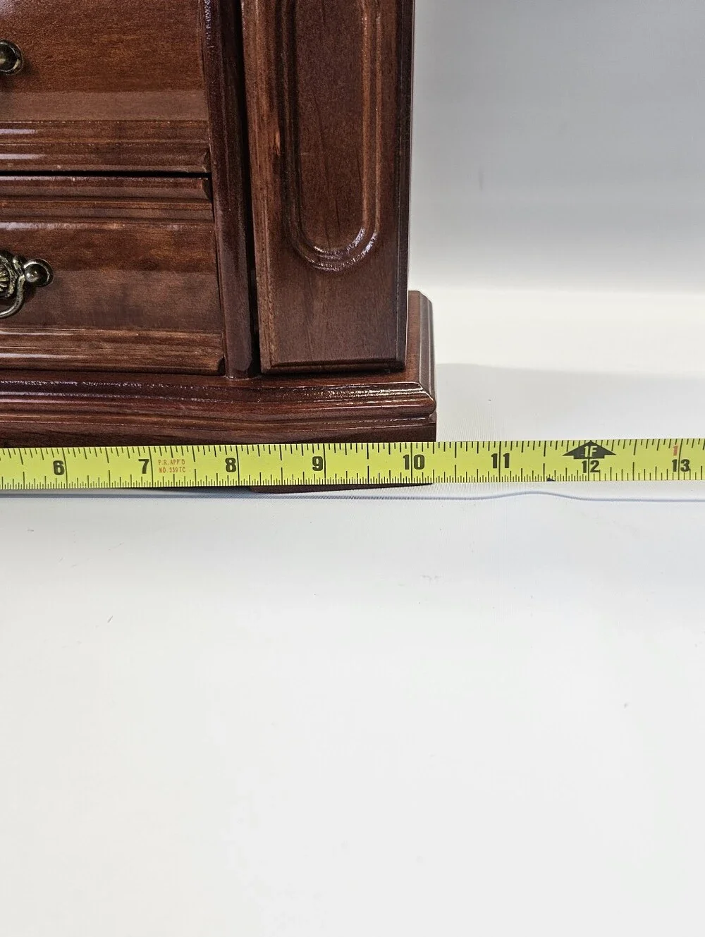 Vintage Wooden Jewelry Armoire Box 2 Drawers Ring Etched Glass Doors Felt Lined