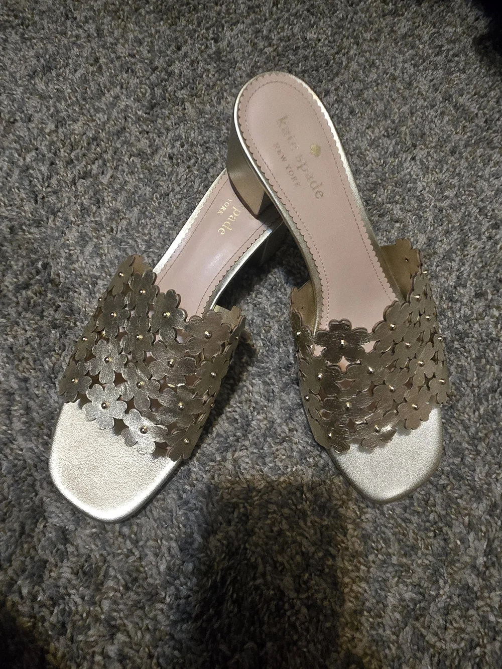 Kate Spade Gold Floral Laser-Cut Slide Sandals