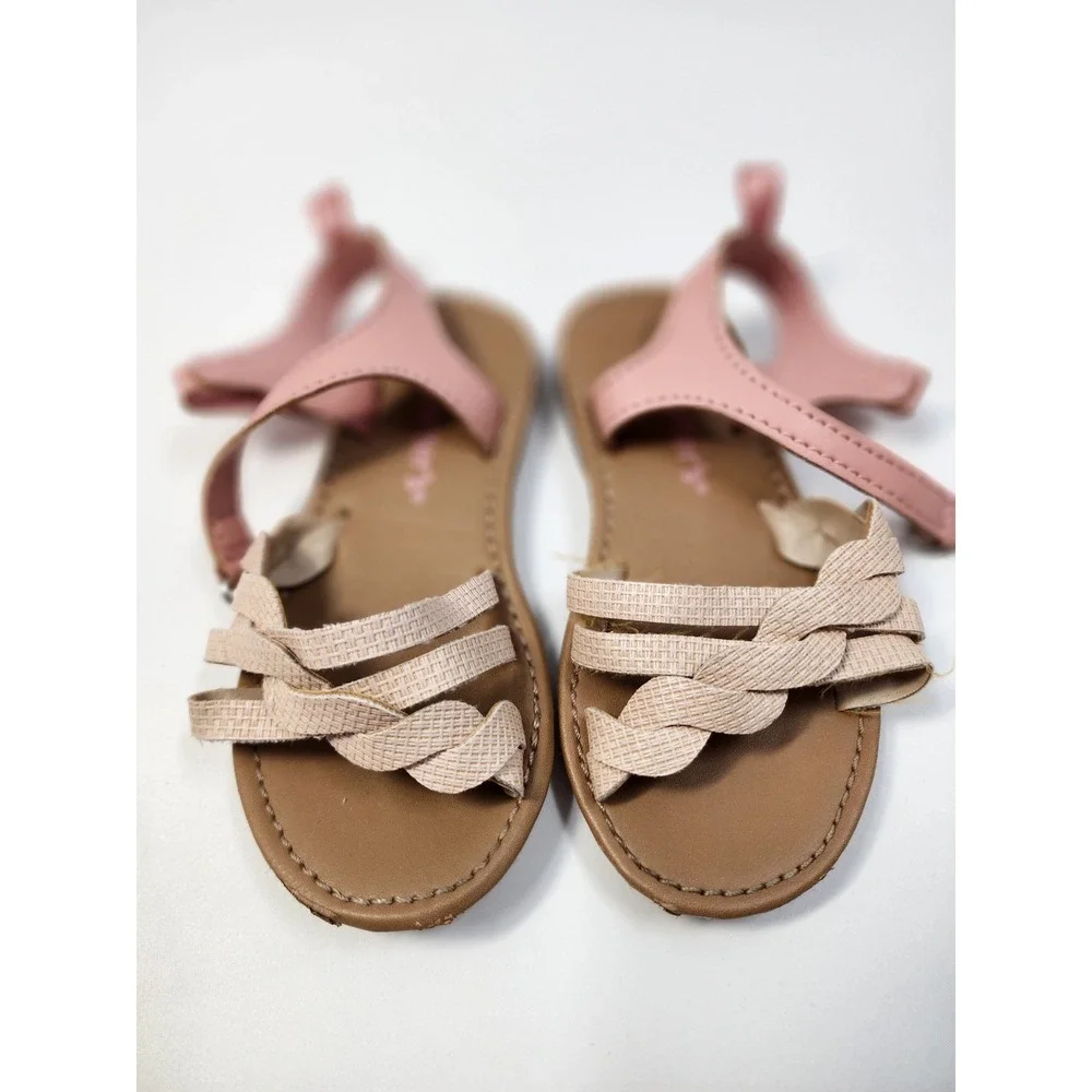 Carters Denali Toddler Girls Pink Beige Braided Ankle Strap Sandals Size 7M