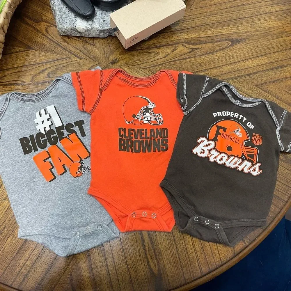 Cleveland Browns baby onesies set of 3 size 3-6 months