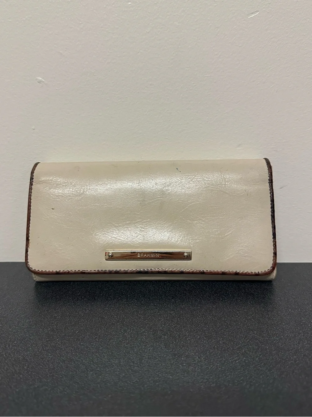 Brahmin Jillian Wallet Ivory Summer Tuscan Tri-Texture Leather Fold Zipper