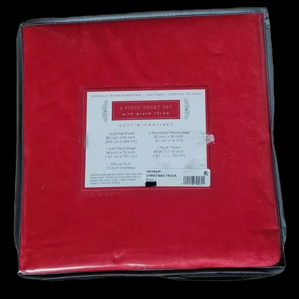 Christmas Holiday Red Truck Tree Microfiber Full Sheet Set w/ Plush Throw