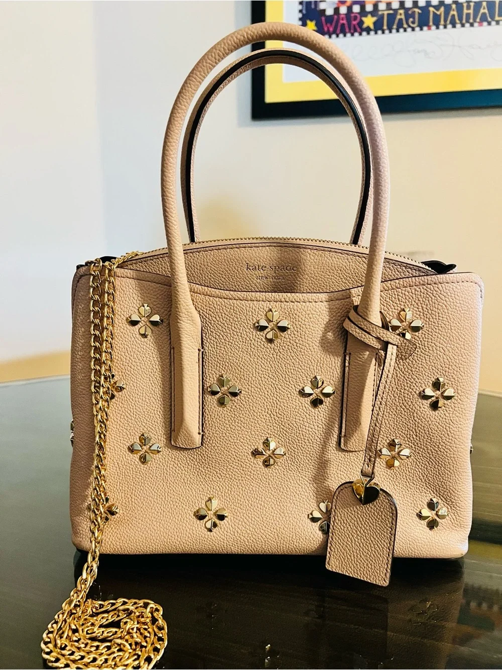 kate spade Blush Pink Margaux Leather Satchel with Gold Chain