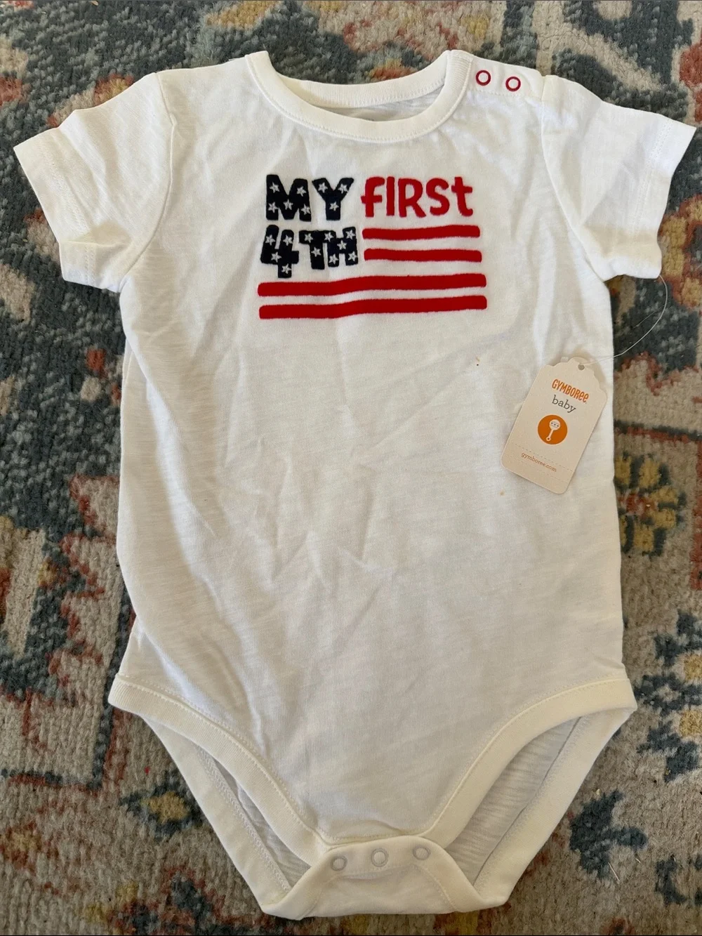 Brand New Brand New Gymboree White Baby Onesie with Red & Navy 'My First' Flag G