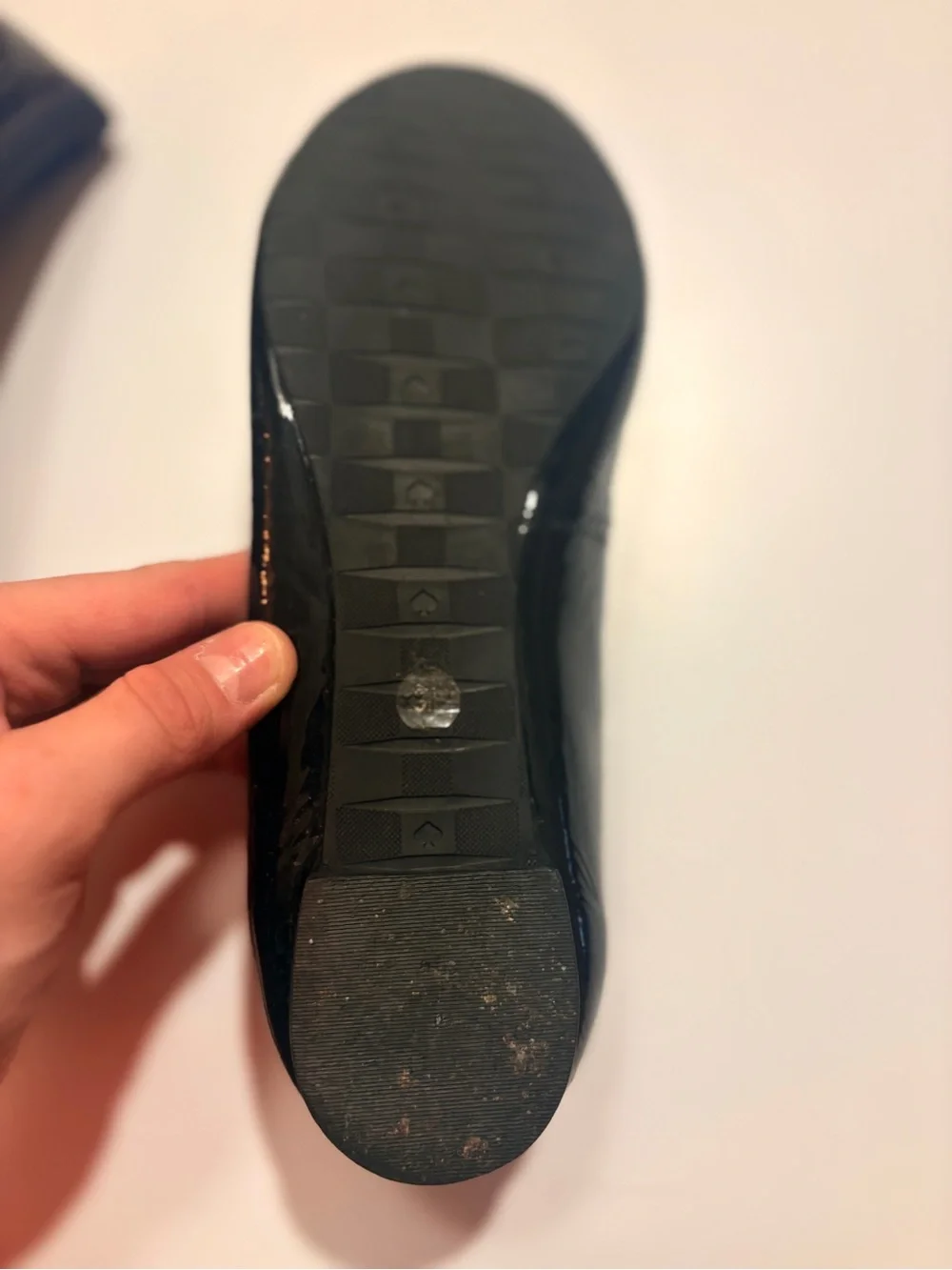 kate spade Black Patent Leather Bow Flats with Gold Plaque