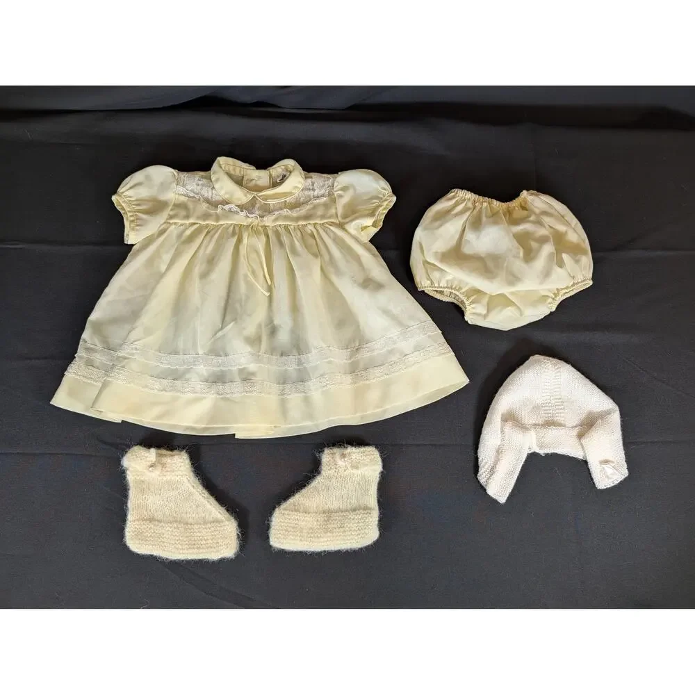Vintage Fawn Togs 5-Piece Baby Outfit 9 mo Lace Dress Bloomers Booties Heirloom