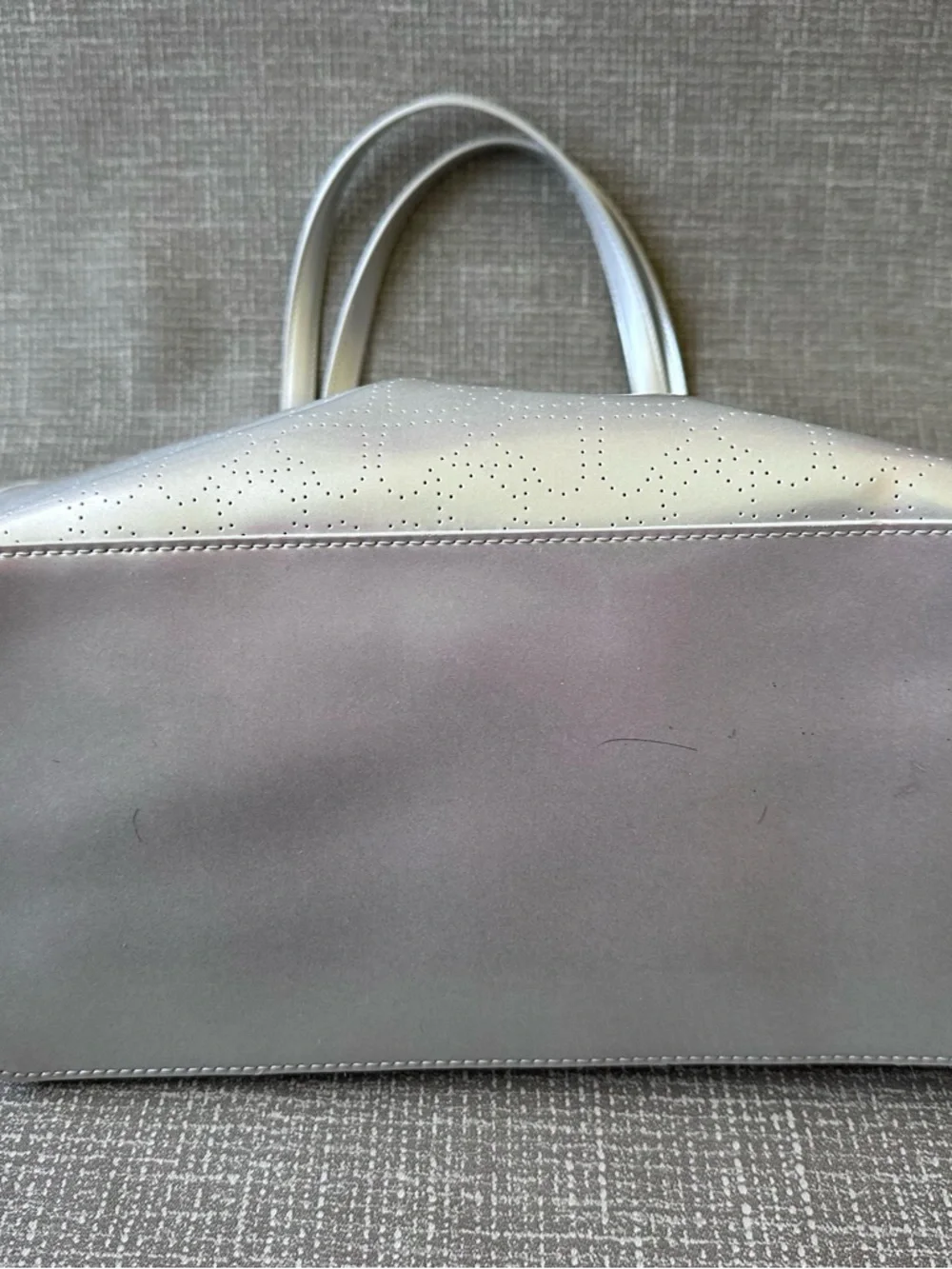 Kate Spade Harmony Metallic Silver Heart Perforated Tote Bag Shoulder Purse