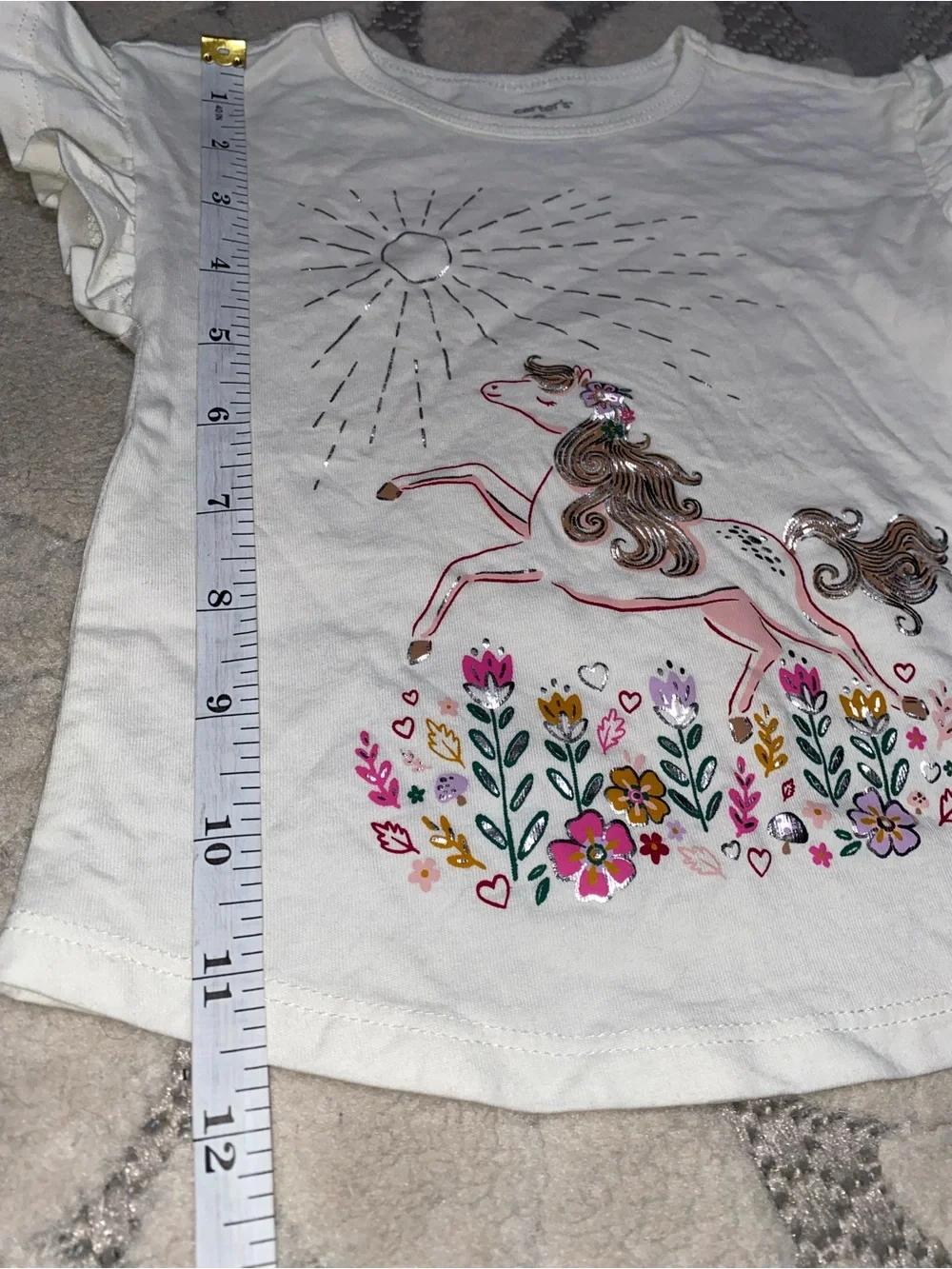 Carter's Baby Girl White Tee with Ruffle Sleeves 12 Month
