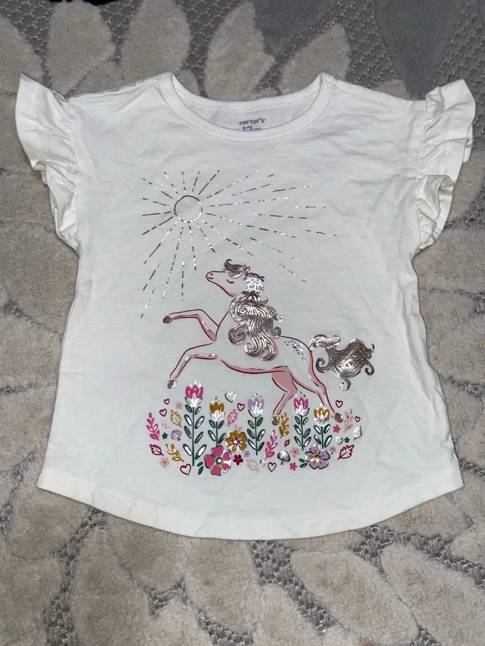 Carter's Baby Girl White Tee with Ruffle Sleeves 12 Month