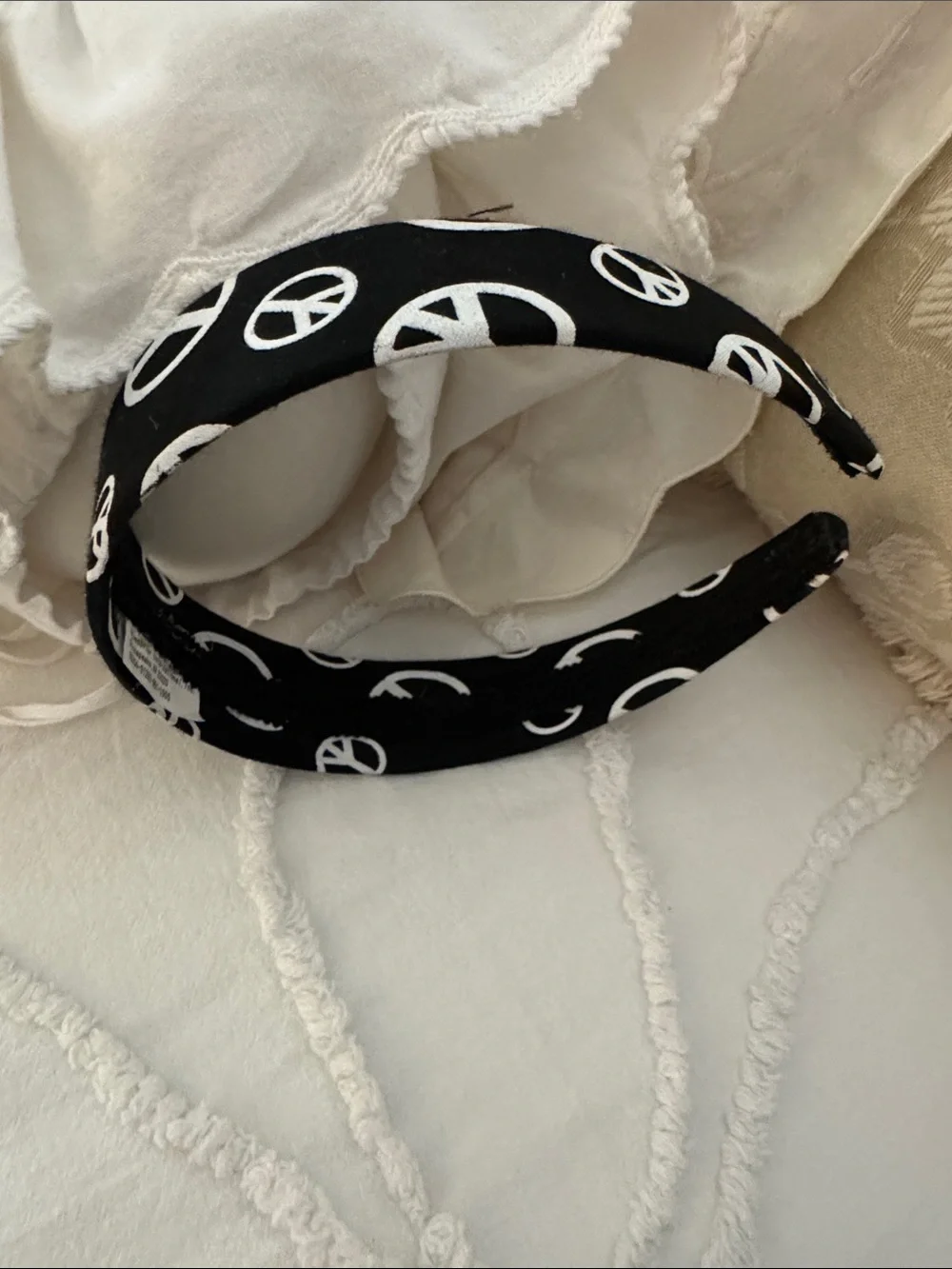 Peace Symbol Black and White fabric headband