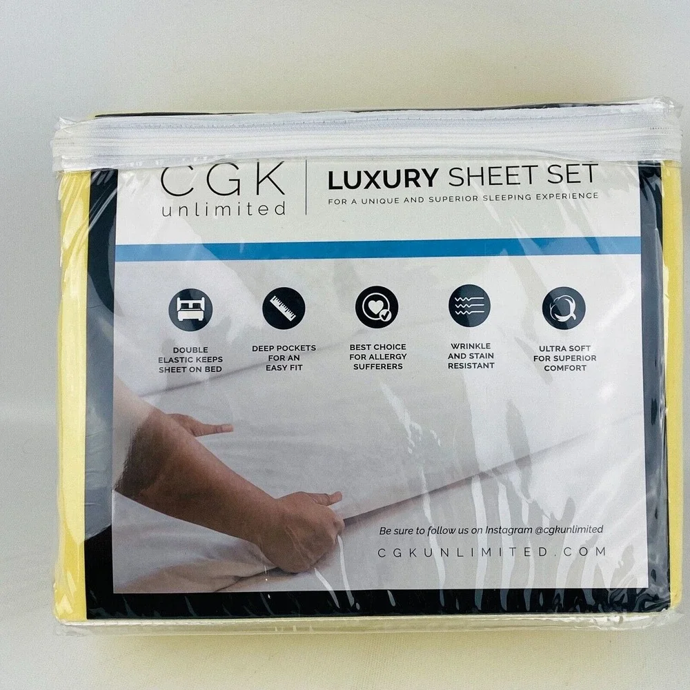 CGK Unlimited Luxury Bed Sheet Set King Size Yellow Deep Pockets Double Elastic‎