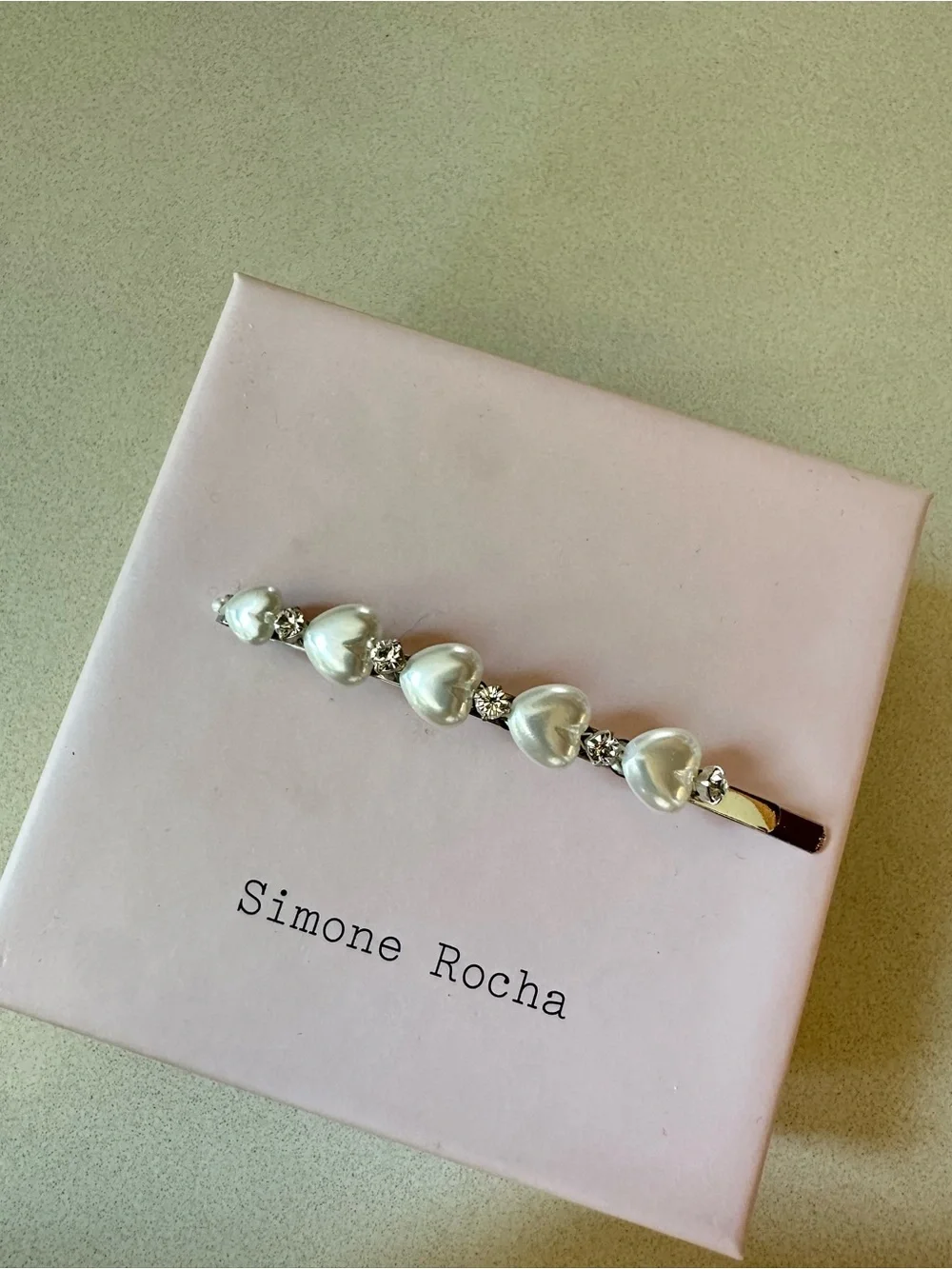 Simone Rocha Pearl Heart & Rhinestone Hair Barrette - White
