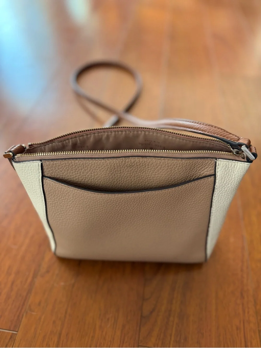 kate spade Taupe and Cream Pebbled Leather Crossbody with Matching Wallet
