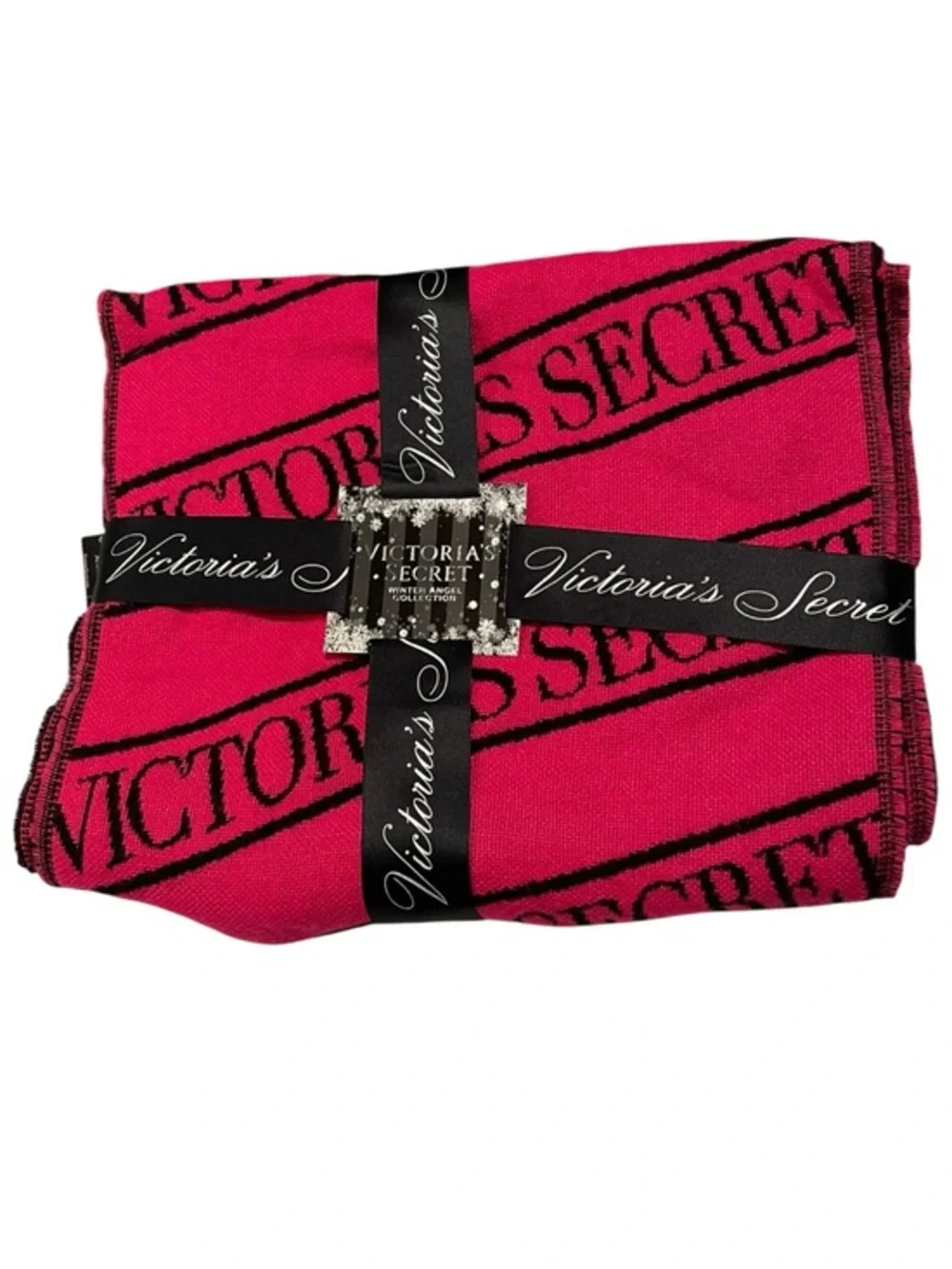 NEW Victoria's Secret Scarf Fuchsia Logo Stripe Pink Victoria Angel Collection