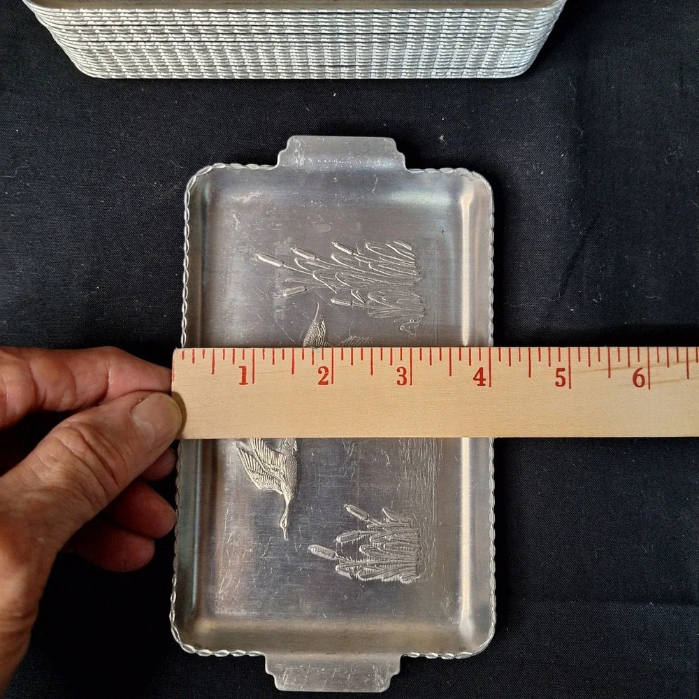 Vintage Aluminum Duck Mallard Flying Marsh Tip Trays Set of 20 Scalloped‎ Edge