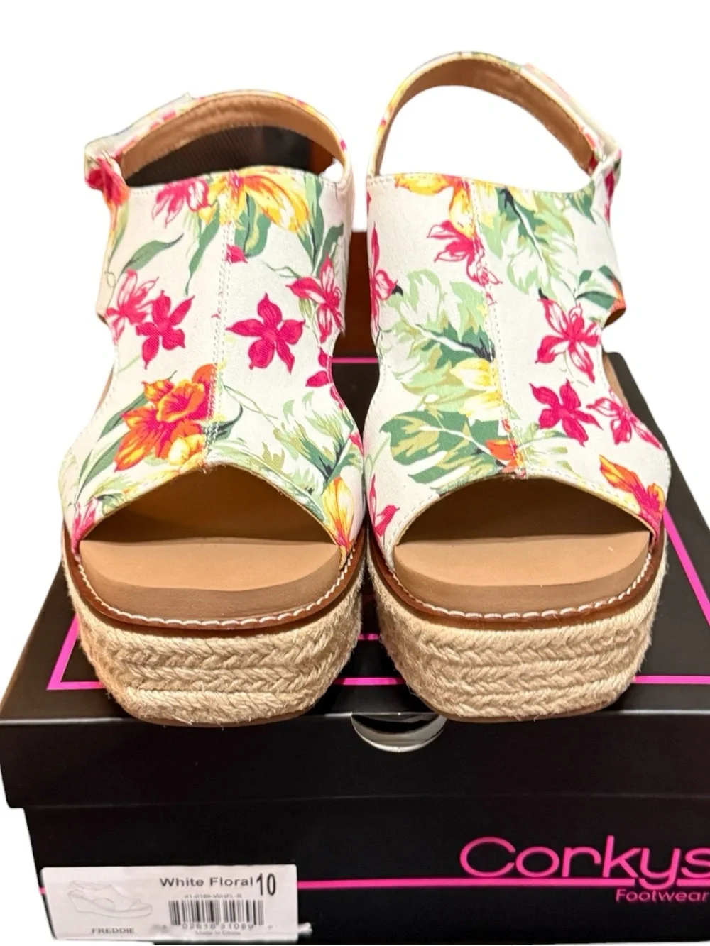 Corkys Freddy White Floral Platform Wedge Sandals Size 10 NIB