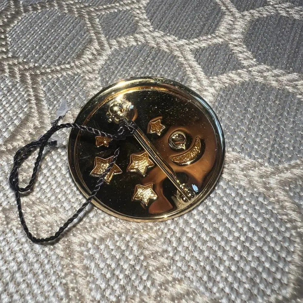 Vintage Swarovski Circle Brooch Sun Moon Stars Enamel Celestial Pin Signed Swan