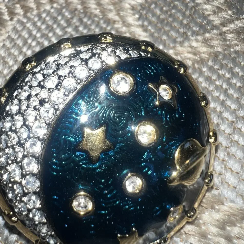 Vintage Swarovski Circle Brooch Sun Moon Stars Enamel Celestial Pin Signed Swan