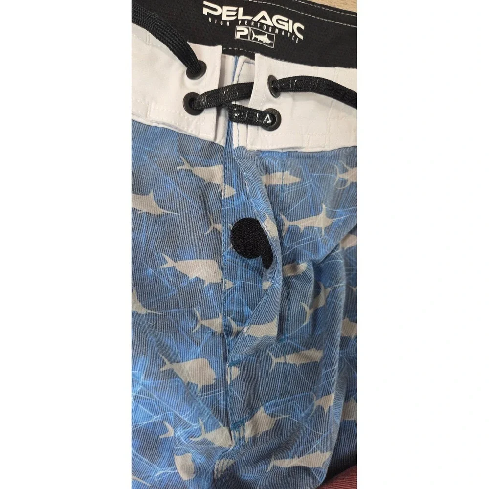 Pelagic High Performance Sharkskin Offshore Board Short 38 USA Flag Fish AOP EUC