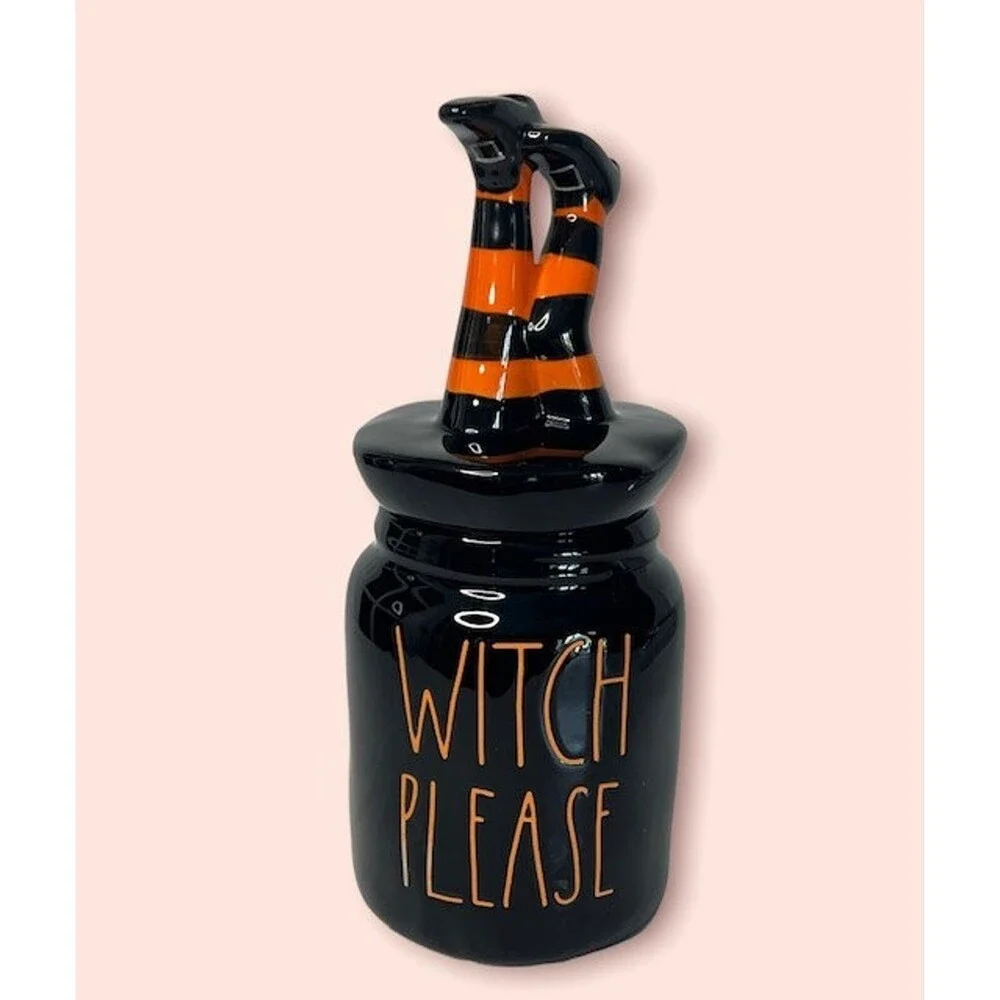 Rae Dunn WITCH PLEASE Halloween Canister with Figural Lid Witch's Legs