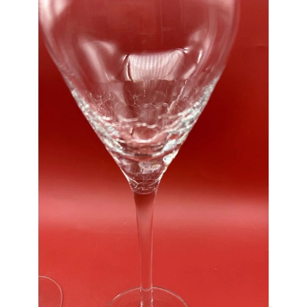 2 Vintage Pier 1 Reflections Crackle Glass Clear Wine Glasses 9.75