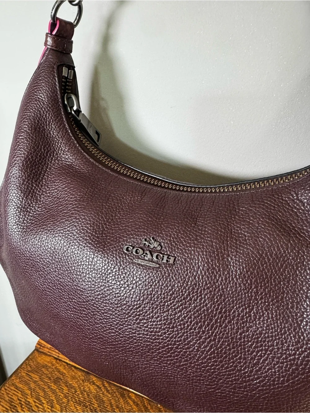 Coach Pebbled Leather Plum Hobo Shoulder Bag F29817