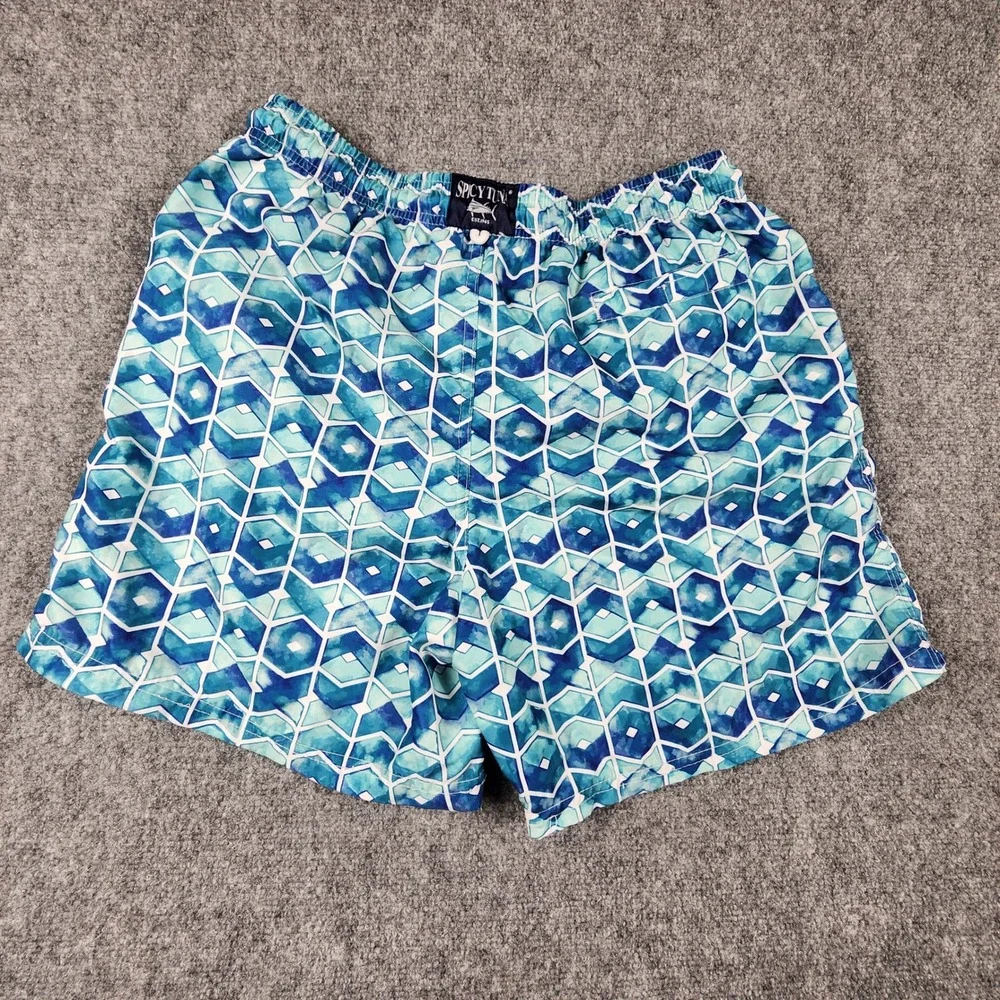 Spicy Tuna Mens Blue Geometric Honeycomb Swim Trunks Board Shorts Size Large
