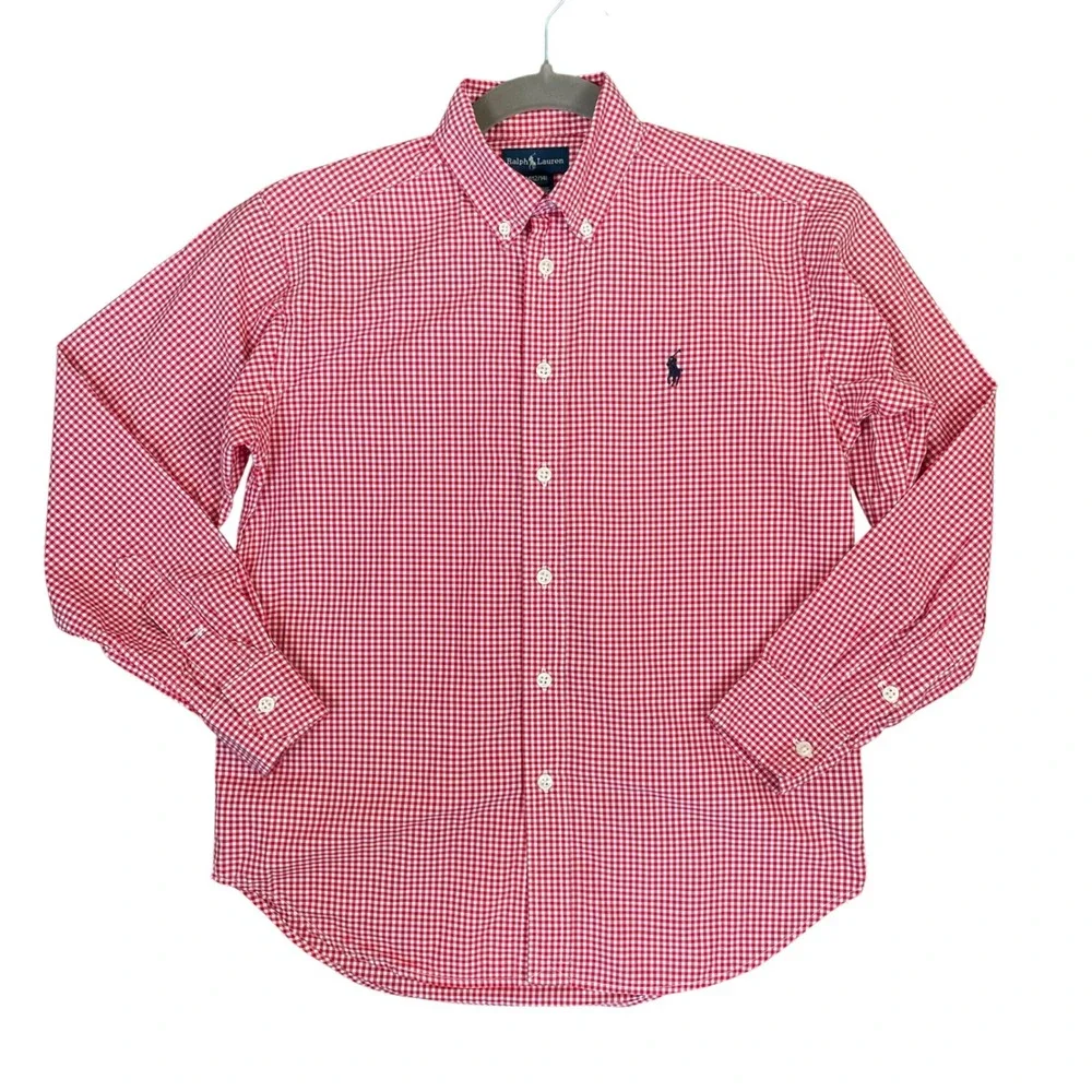 Ralph Lauren Kids Boys Red‎ Gingham Button Down Shirt Size M 12-14 Long Sleeve