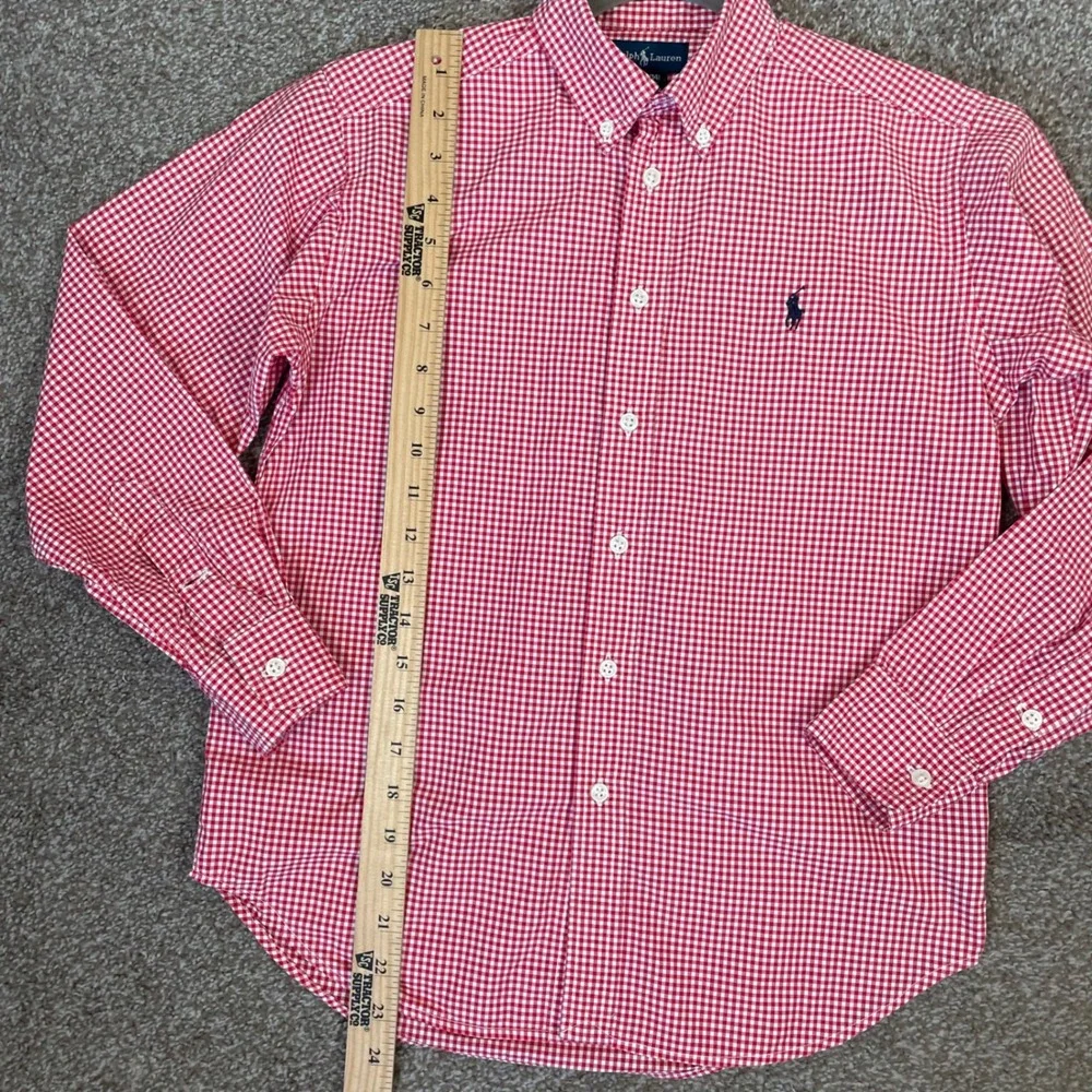 Ralph Lauren Kids Boys Red‎ Gingham Button Down Shirt Size M 12-14 Long Sleeve
