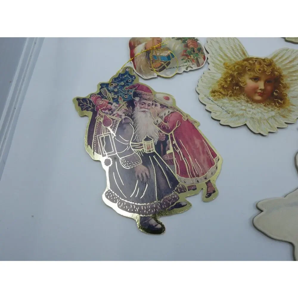 VTG Christmas Merrimack Die Cut Ornaments Victorian Style Lot of 14 Angel Santa