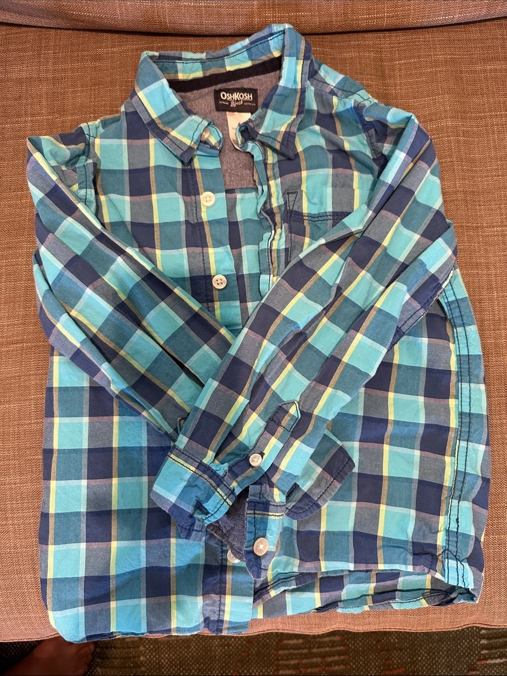OshKosh B'gosh Teal and Navy Plaid Button-Down Shirt