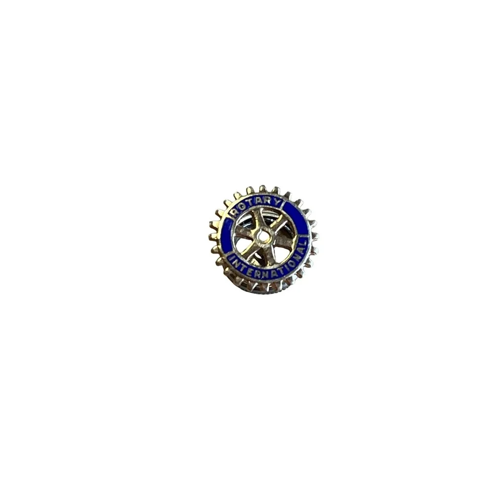 Vintage Rotary International 10K Yellow Gold Blue Enamel Cogwheel Lapel Pin