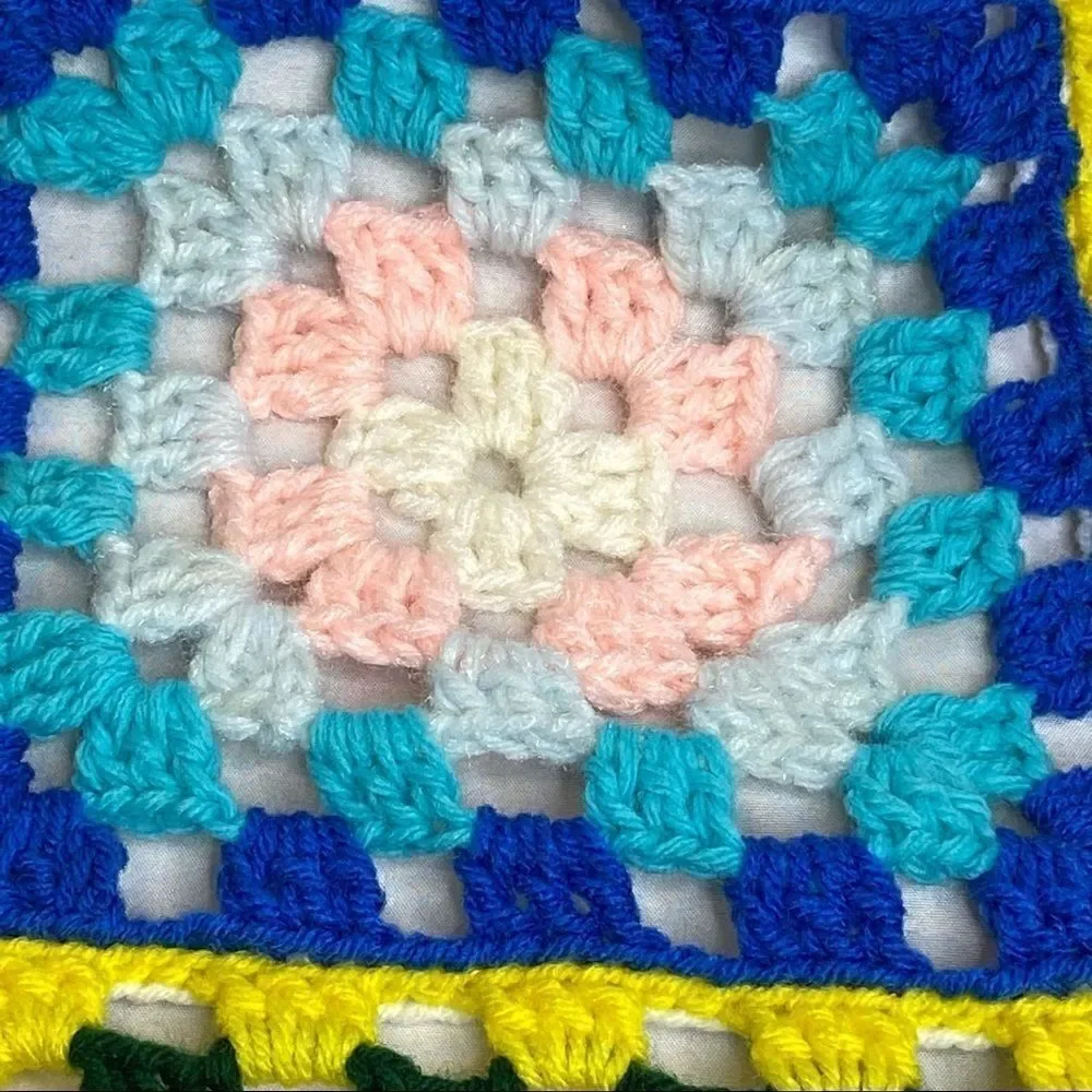 Hand crocheted granny square baby Afghan size 49” X 37”