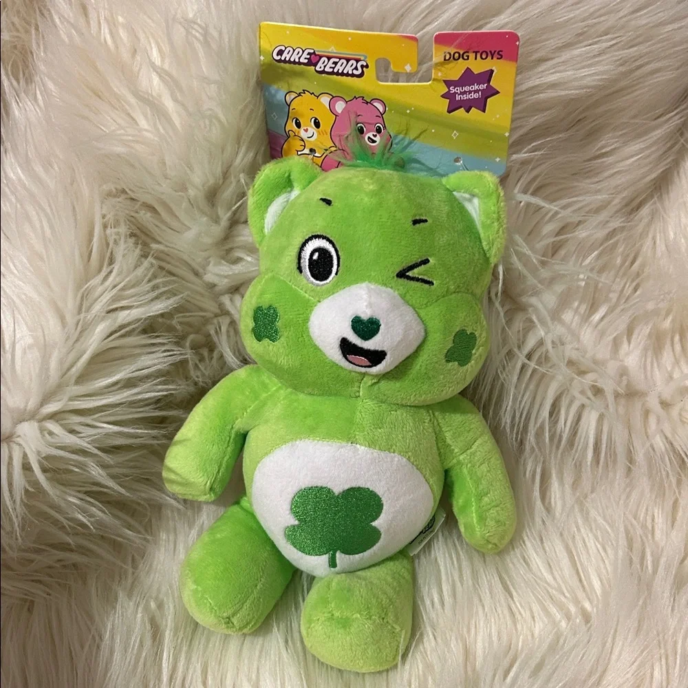 NEW! Care Bears Green Lucky Bear Plush Squeaky Dog Toy