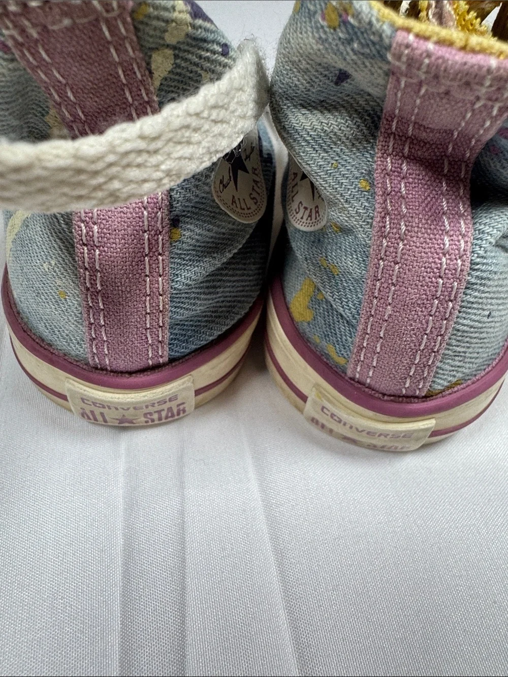 Converse Kids Denim High-Top Sneakers Pink, Purple & Yellow Accents All Star 6