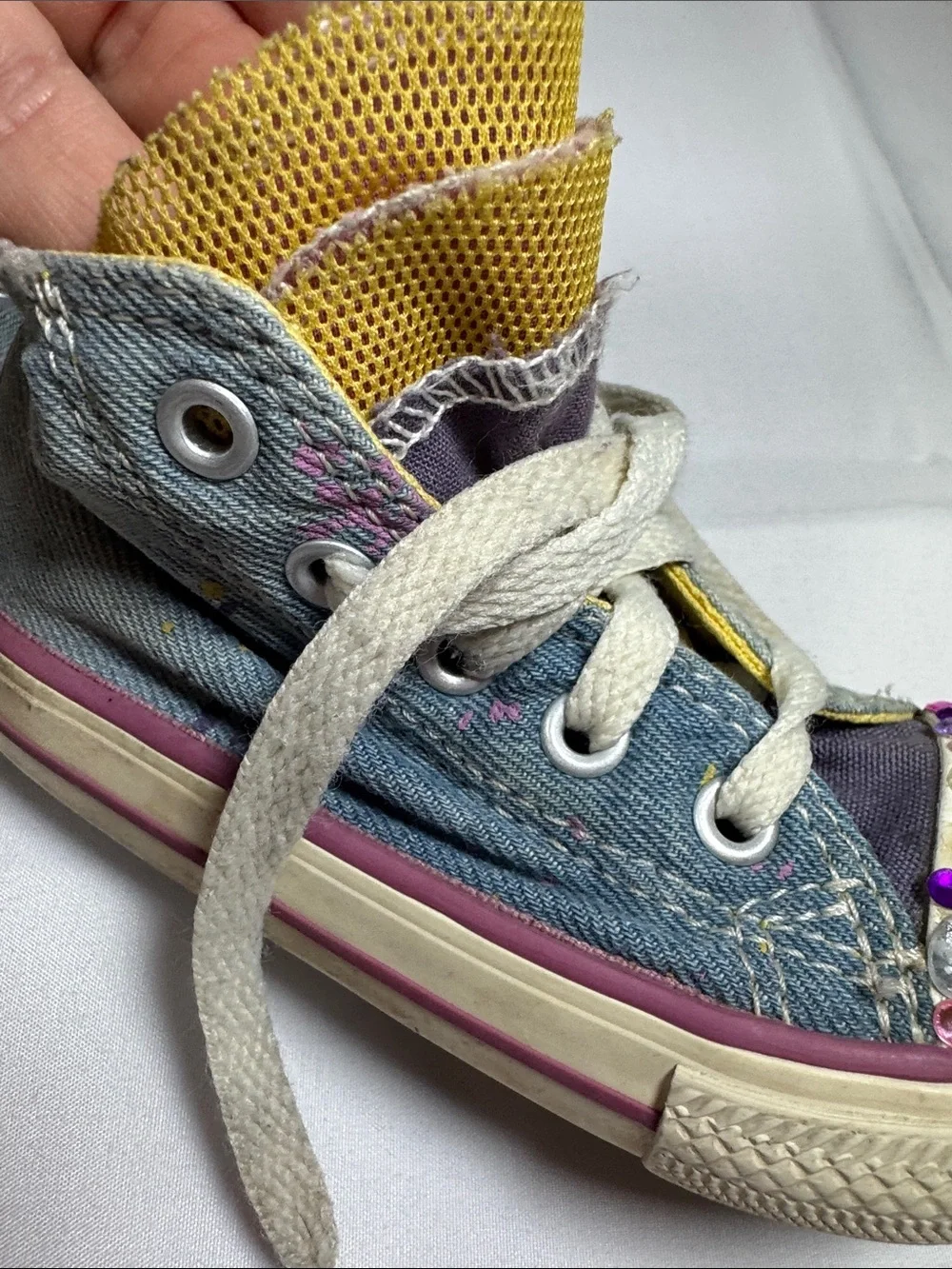 Converse Kids Denim High-Top Sneakers Pink, Purple & Yellow Accents All Star 6