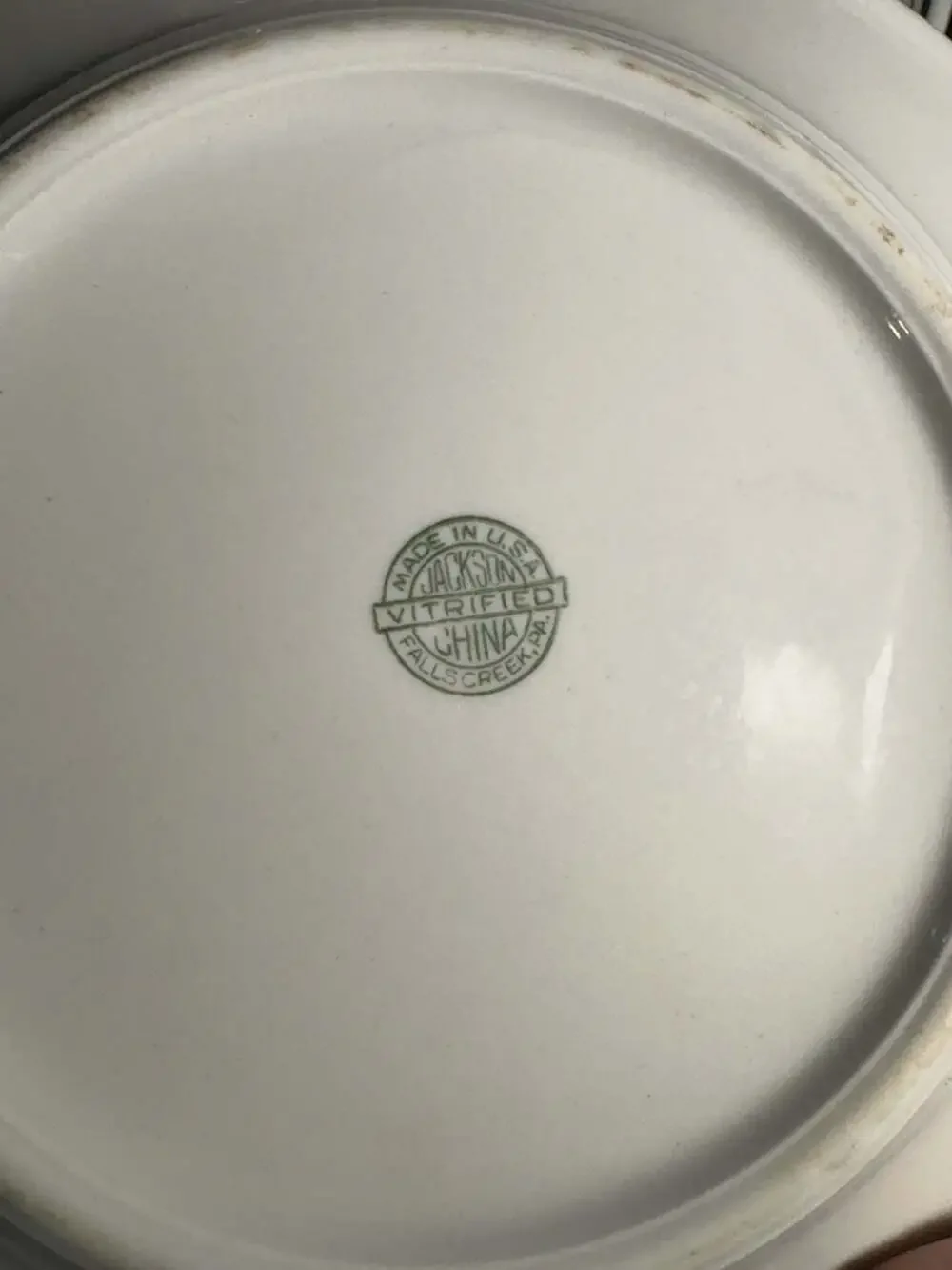 Jackson Vitrified China Restaurant Ware Plates with Green Band Trim