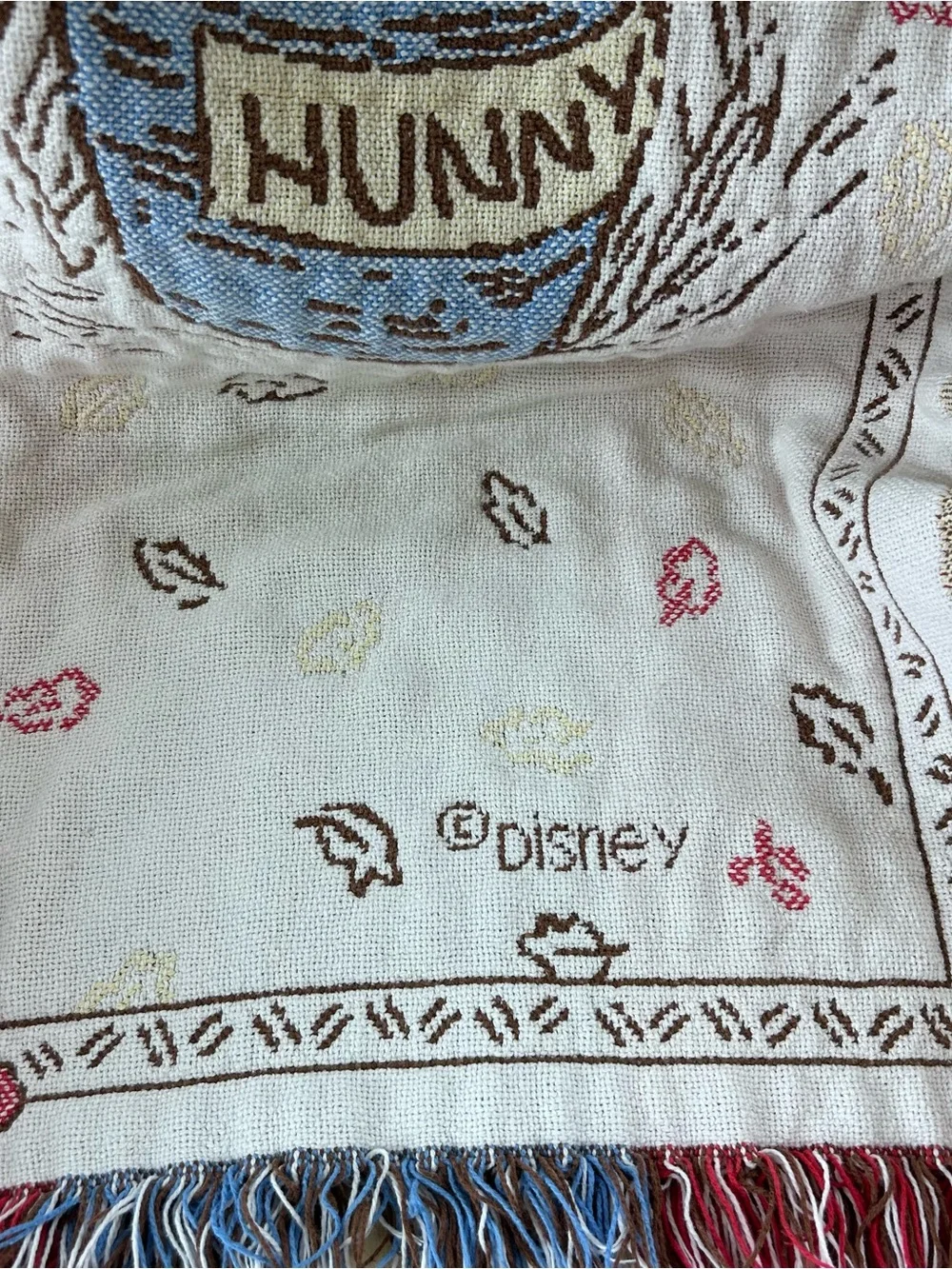 Disney Winnie the Pooh Cream Throw Blanket with Red and Blue Accents