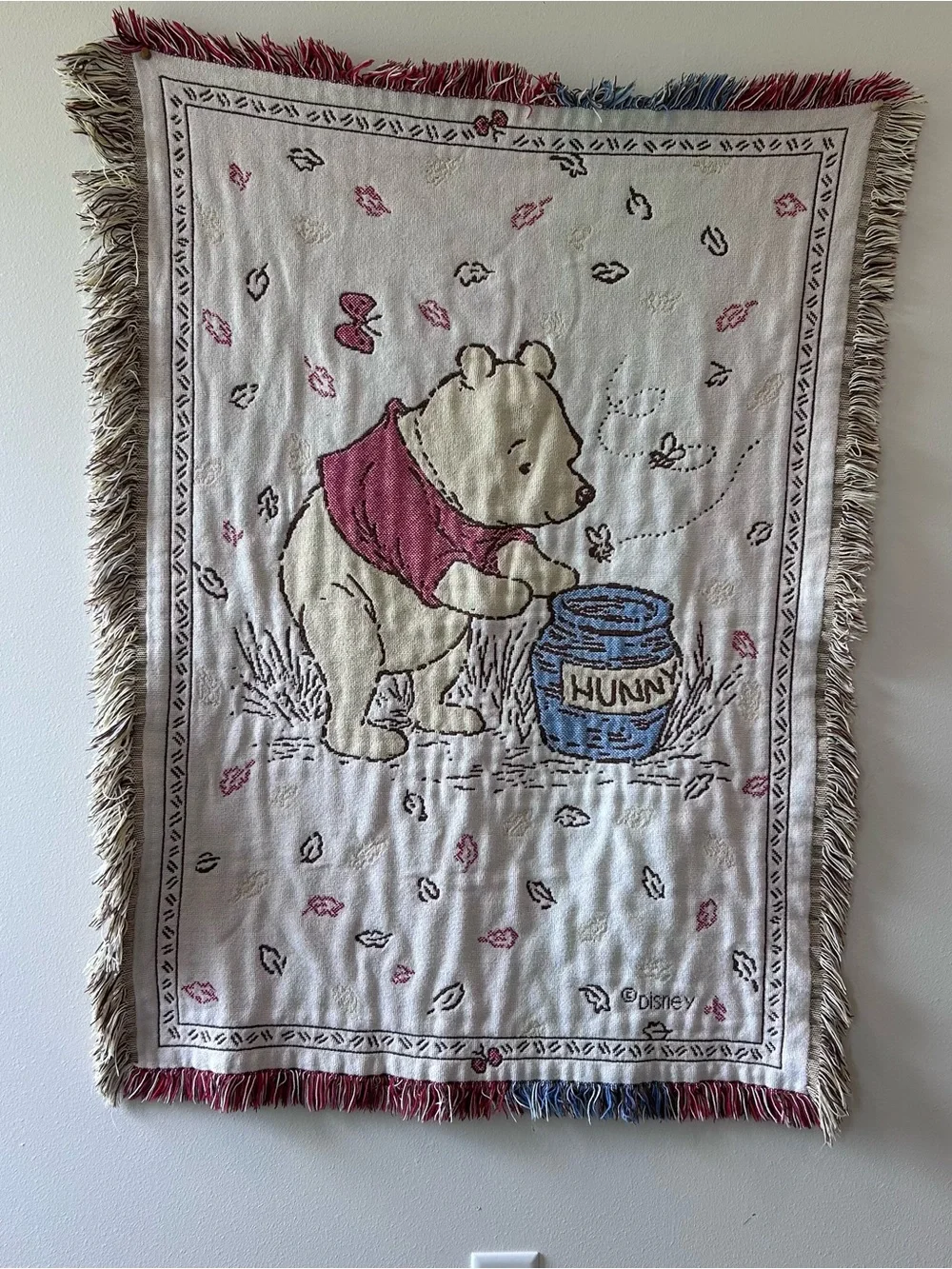 Disney Winnie the Pooh Cream Throw Blanket with Red and Blue Accents