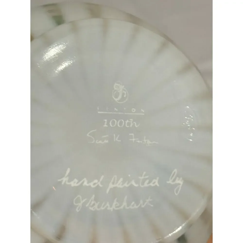 Fenton 100th Anniversary Hand-Painted Glass Basket SunflowersBees w/Original Tag