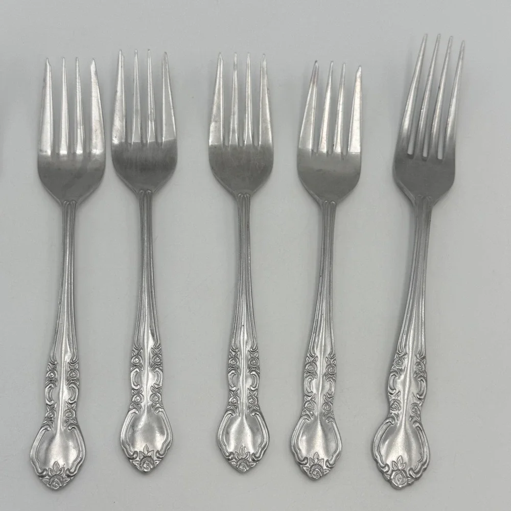 Nasco Elizabethan II Stainless Steel Forks Set of 6 Japan Floral Scroll Design