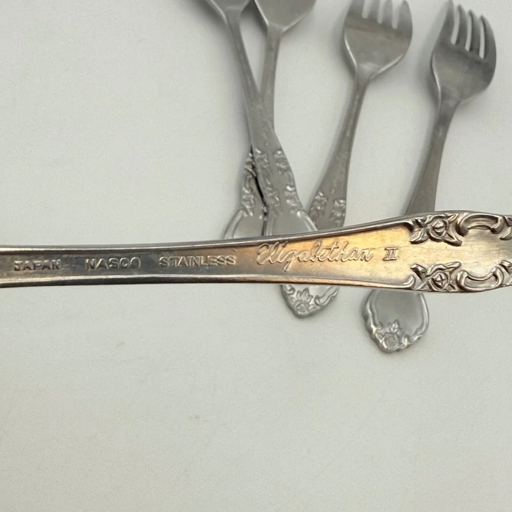 Nasco Elizabethan II Stainless Steel Forks Set of 6 Japan Floral Scroll Design