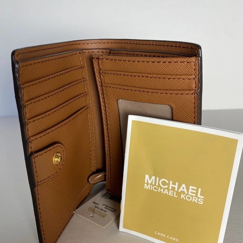 NEW Michael Kors Jet Set Medium Slim Bifold Wallet in Brown Signature Canvas