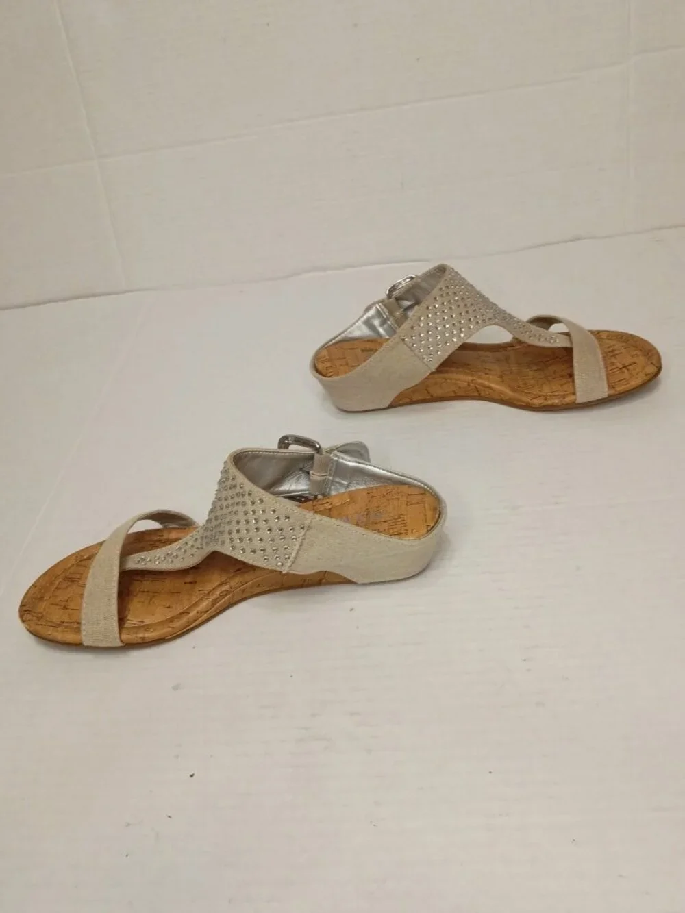 Rampage Sheryl Rhinestone Cork Wedge Sandals Women’s Size 6.5M