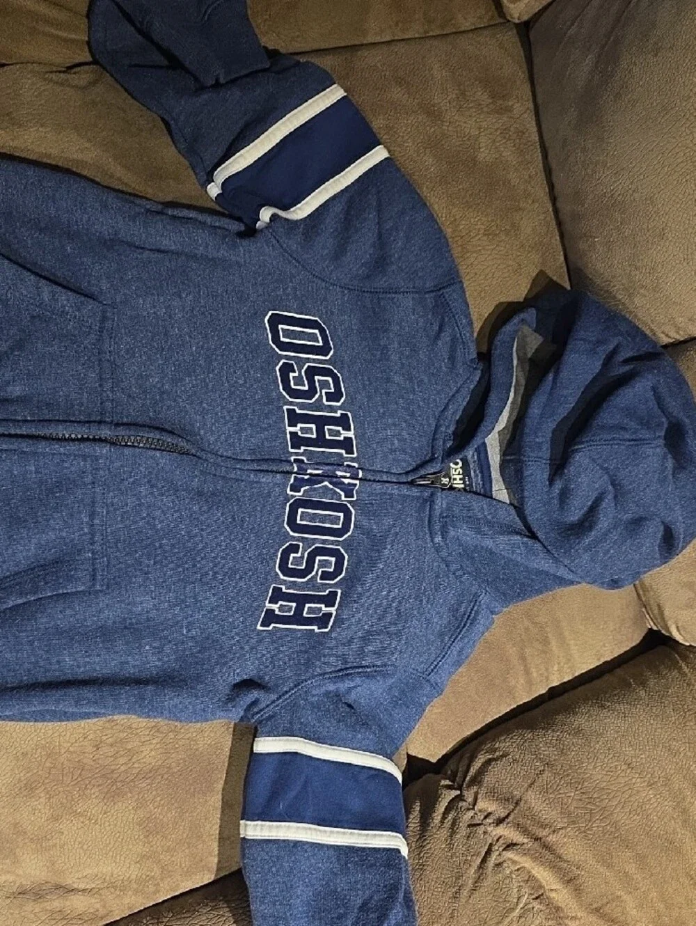 OshKosh B'gosh Heather Navy Zip Hoodie with White Stripes