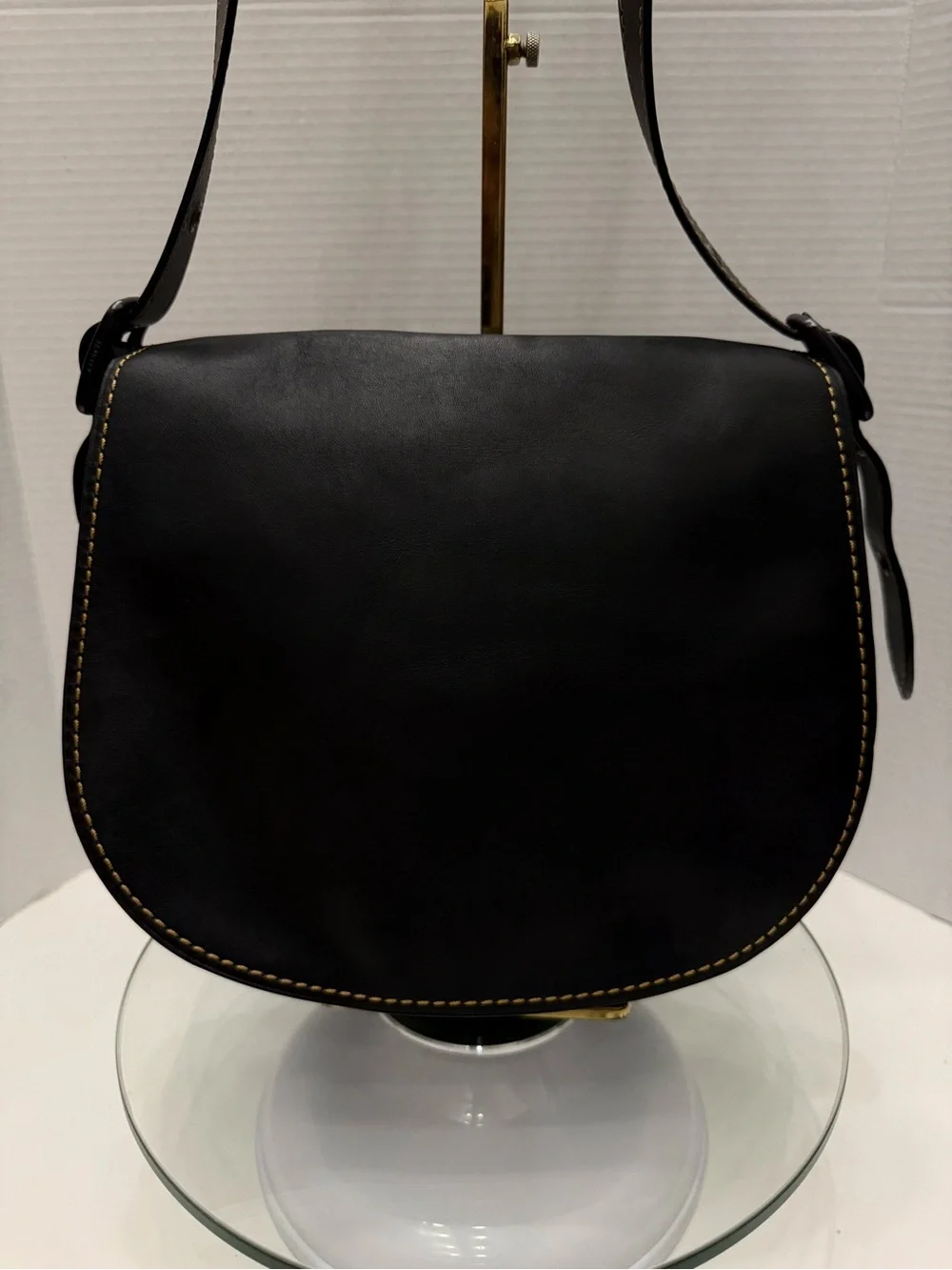 Coach Black Leather Saddle Crossbody with Contrast Stitching